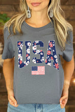 Gray Blooming USA Flag Print Casual T Shirt