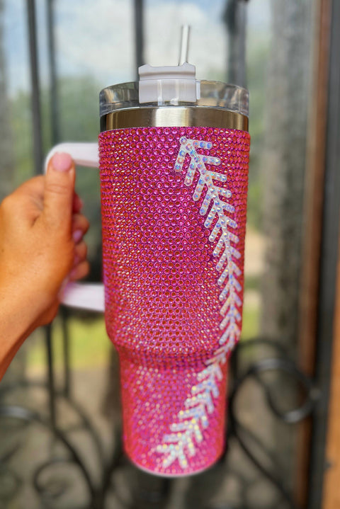 Rose Red Baseball Rhinestone 40 Oz Tumbler with Handle