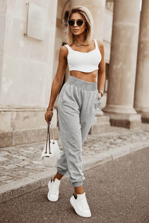 Smocked High Waist Jogger Pants