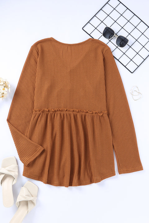 Plus Size Ruffled Waffle Knit Top