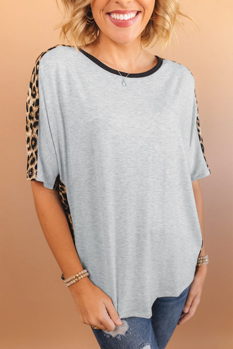 Leopard Splicing O-neck Short Sleeve T Shirt