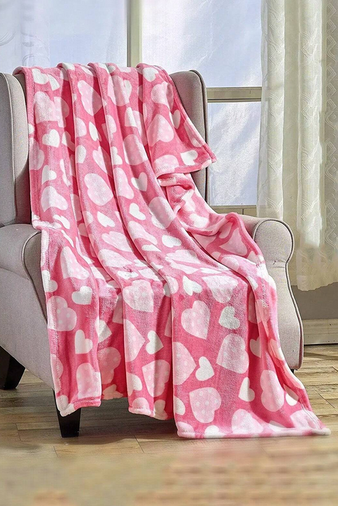 Peach Blossom Valentines Vibe Heart Print Soft Flannel Large Blanket