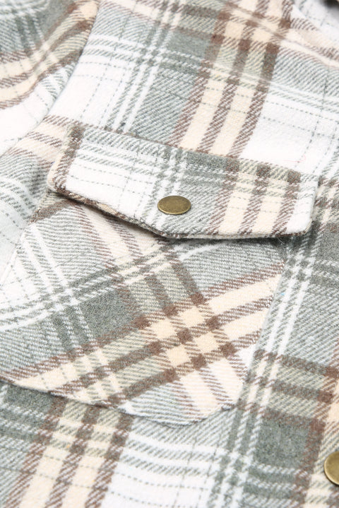 Khaki Plaid Pattern Sherpa Lined Hooded Shacket