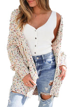 White Multicolor Dotted Rib Knit Long Sleeve Cardigan