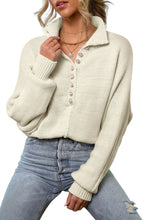 Beige Pearl Button Stand Collar Dolman Sleeve Sweater