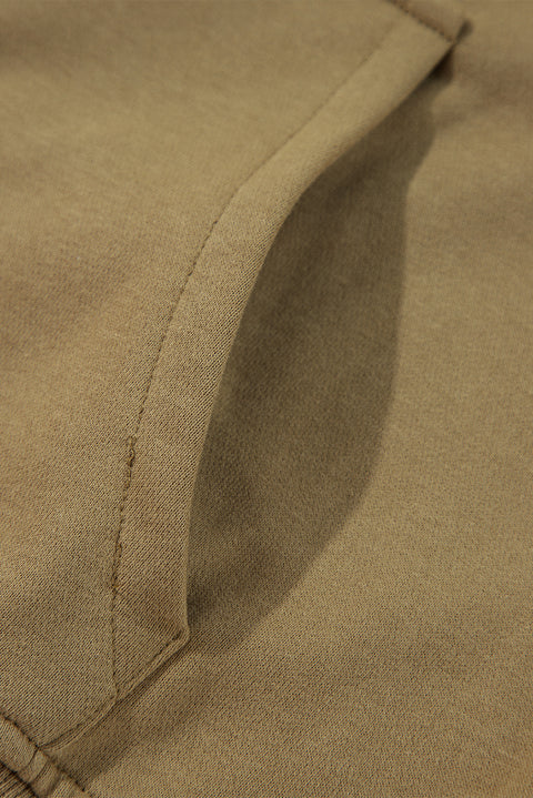 Brown Quarter Zip Stand Neck Kangaroo Pocket Sweatshirt