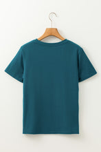 Blue Sapphire Solid Color Toothpick Stripe Round Neck T Shirt