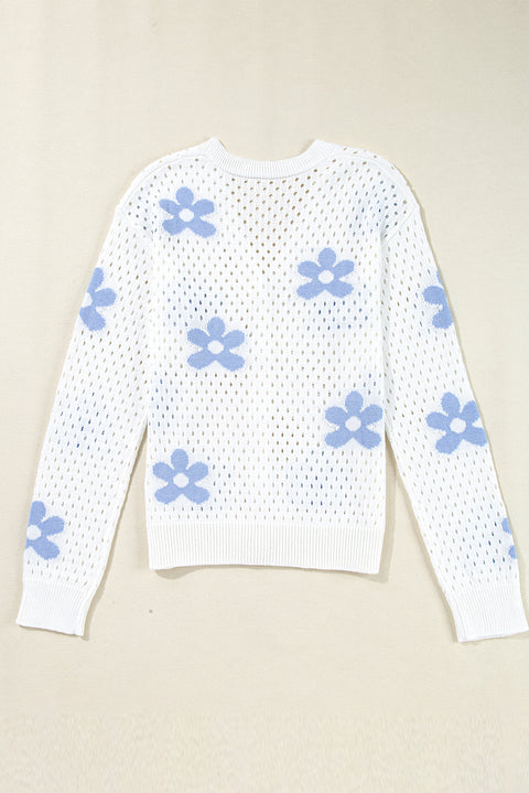 White Flower Knit Hollow Out Open Short Cardigan