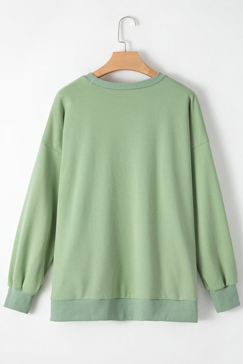 Smoke Green Solid O Neck High Low Hem Pullover Sweatshirt