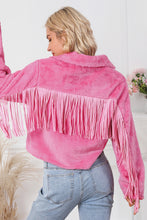 Chaqueta polar con cremallera completa y flecos rosa 