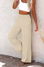 Khaki Smocked Wide Waistband High Waist Wide Leg Pants