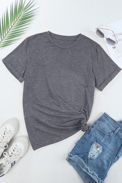 Gray Casual Plain Crew Neck Tee