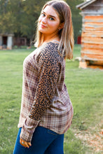 Chestnut Plus Size Leopard Raglan Sleeve Plaid Top