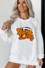 White Chenille Game Day Rugby Football Pattern Pullover Sweatshirt