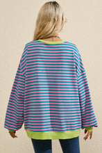 Green Stripe Oversized Contrast Trim Pullover Sweatshirt