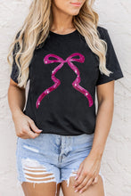 Black Sequin Bow Ribbon Graphic T Shirt