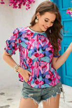 Floral Print Shirred Puff Sleeve Blouse