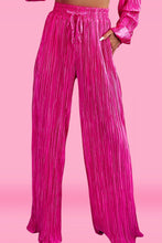 Rose Pleated Long Sleeve Shirt and Wide-Leg Pants Set