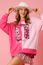 Pink Color Block Sequined Cowgirl Boots Graphic Sweatshirt