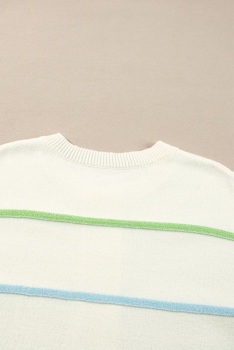 White Rainbow Stripes Drop Shoulder Baggy Henley Sweater