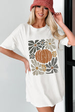 White Thanksgiving Pumpkin Print Loose Crewneck Tunic T Shirt