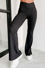 Black Cross Waist Pocketed Split Hem Flared Leggings