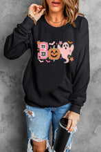 Black BOO Pumpkin Ghost Print Crew Neck Halloween Sweatshirt