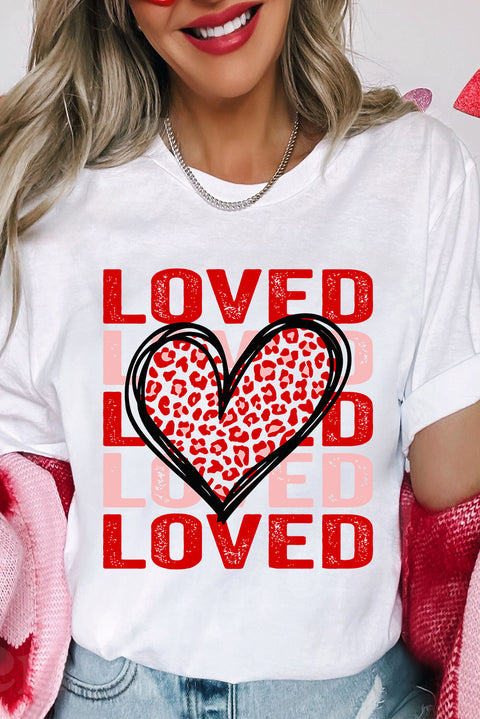 White Leopard Heart LOVE Printed Valentines Tee