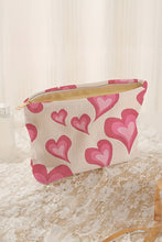 White Hearts Print Zipper Corduroy Large Cosmetic Bag