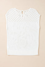 White Eyelet Knit Tied Back Short Sleeve Sweater