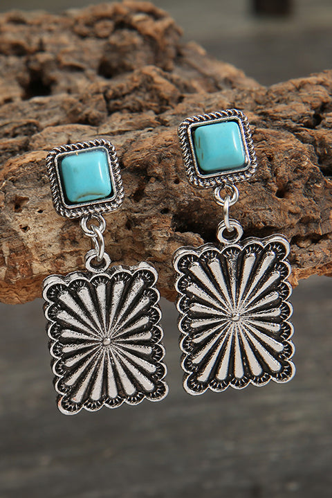 Silvery Retro Western Geometric Turquoise Stud Earrings