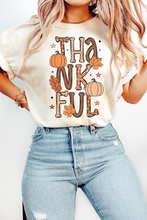 White THANKFUL Pumpkin Leaves Graphic Crewneck Thanksgiving T Shirt