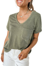 Laurel Green Twist Short Sleeve Corded V Neck Top