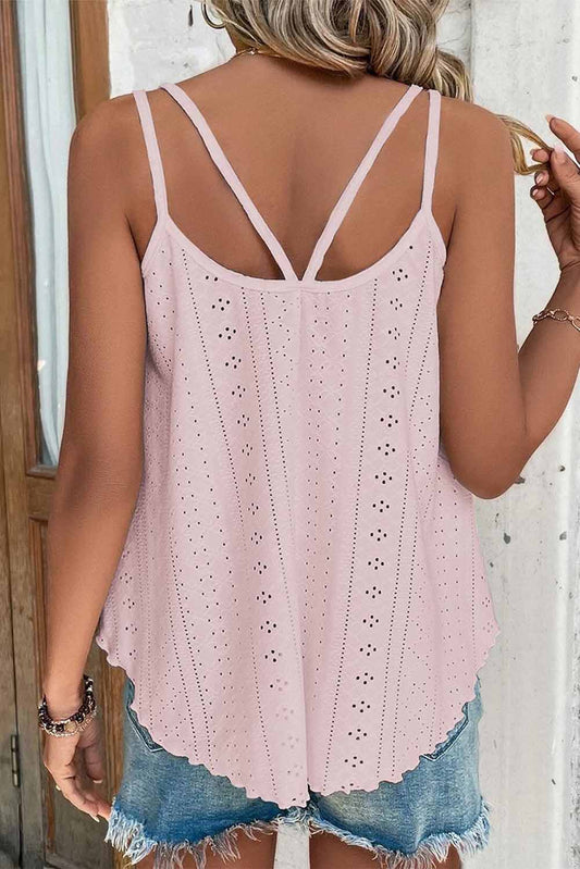 Eyelet Strappy Scoop-Neck Tank Top