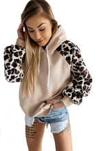 Khaki Leopard Bishop Sleeve Hooded Sweatshirt