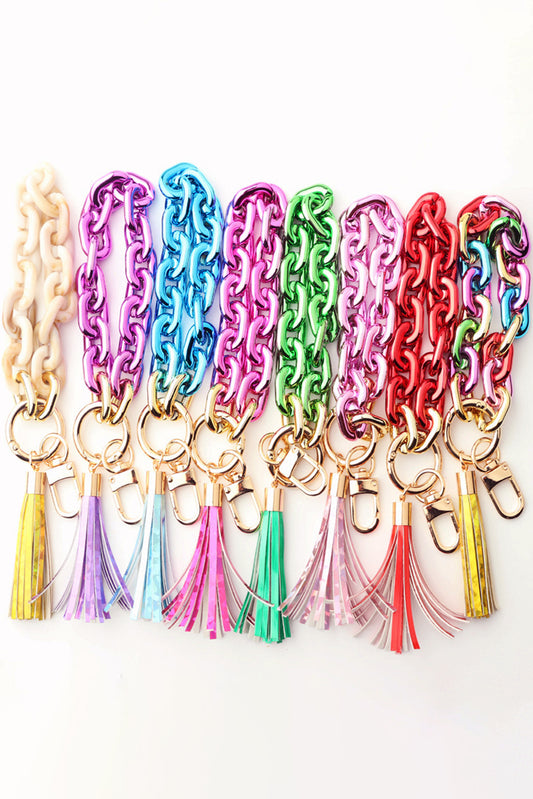 Festival Fuchsia Chain Design Tassel Key Ring