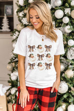 White Santa Claus Leopard Bow Print Crew Neck Casual T Shirt