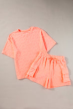 Grapefruit Orange Floral Textured Short Sleeve Top and Shorts Lounge Set