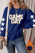 Navy Blue GAME DAY Printed Star Sleeve Crewneck Pullover Sweatshirt