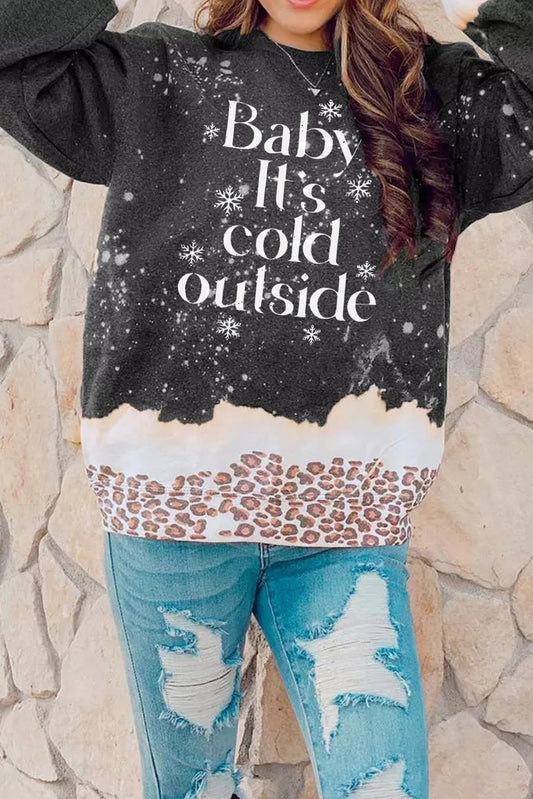 Black Baby Itâ€™s Cold Outside Leopard Print Crewneck Sweatshirt