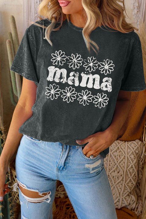 Black Flower mama Graphic Crewneck T Shirt