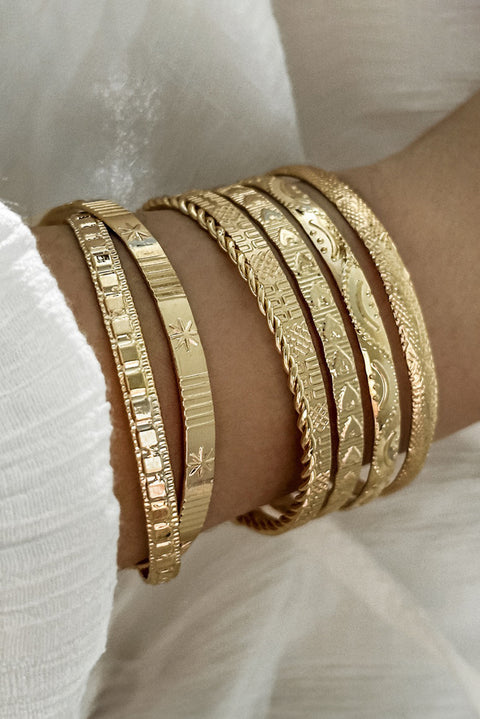 Gold 7pcs/set Textured Plated Open Alloy Bangle Set