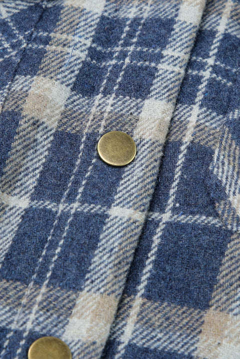 Blue Plaid Pattern Sherpa Lined Hooded Shacket