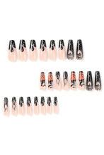 Black Halloween Pattern Long Coffin Shape False Nail Set