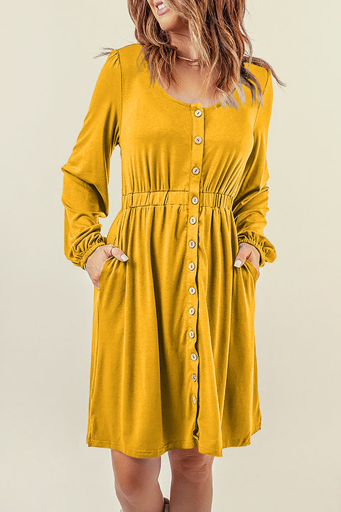 Button Up High Waist Long Sleeve Dress