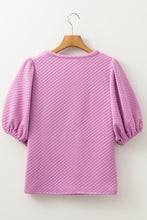 Phalaenopsis Solid Textured O Neck Puff Sleeve Blouse