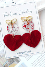 Fiery Red Bow Knot Heart Shape Dangle Earrings