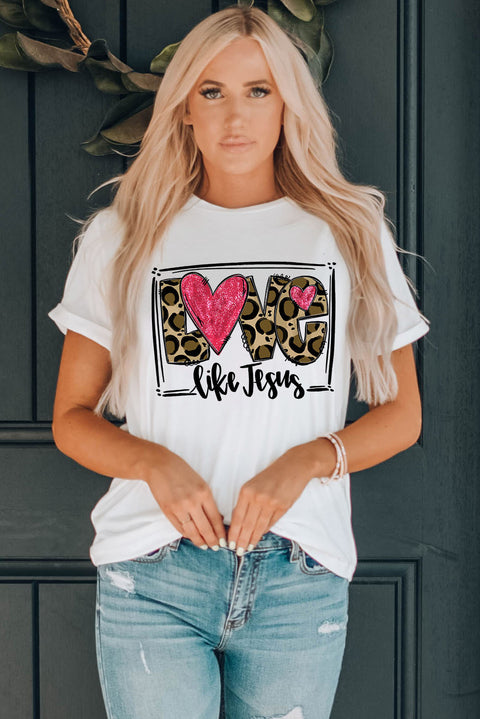 White LOVE Like Jesus Graphic Crew Neck Tee