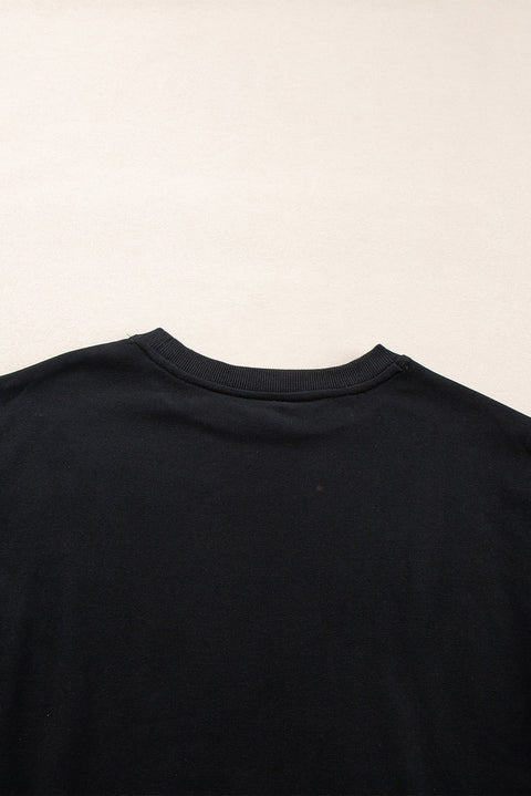 Black Plain Drop Shoulder Crewneck Pullover Sweatshirt