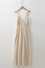 Beige Ruched High Waist Sleeveless Wide Leg Jumpsuit